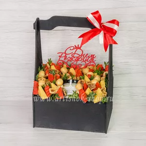 Подарочный черный ящик с сырами, медом и грецкими орехами - №1385
